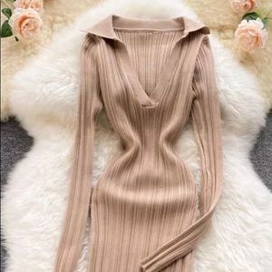 *Brand New* Knit Collared Midi Dress- One Size